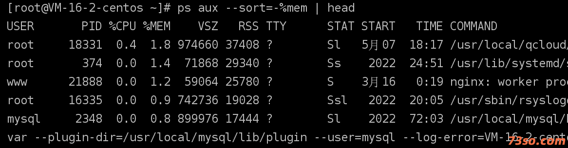Linux 查看占用内存最高的进程